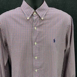 Polo Ralph Lauren Large Custom Fit Oxford Shirt Red White Blue Plaid 100% Cotton